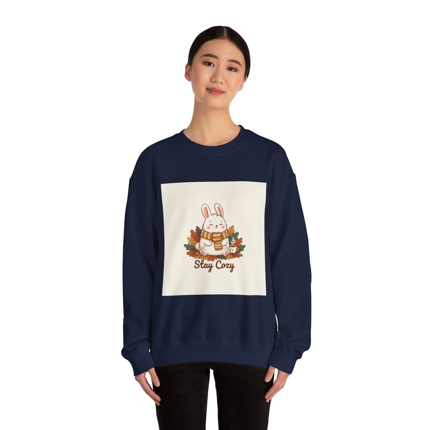Stay Cozy Bunny sweatshirt | cute animal illustration, winter forest art