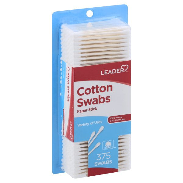 Leader Cotton Swabs with Flexible Paper Sticks, 375 ct