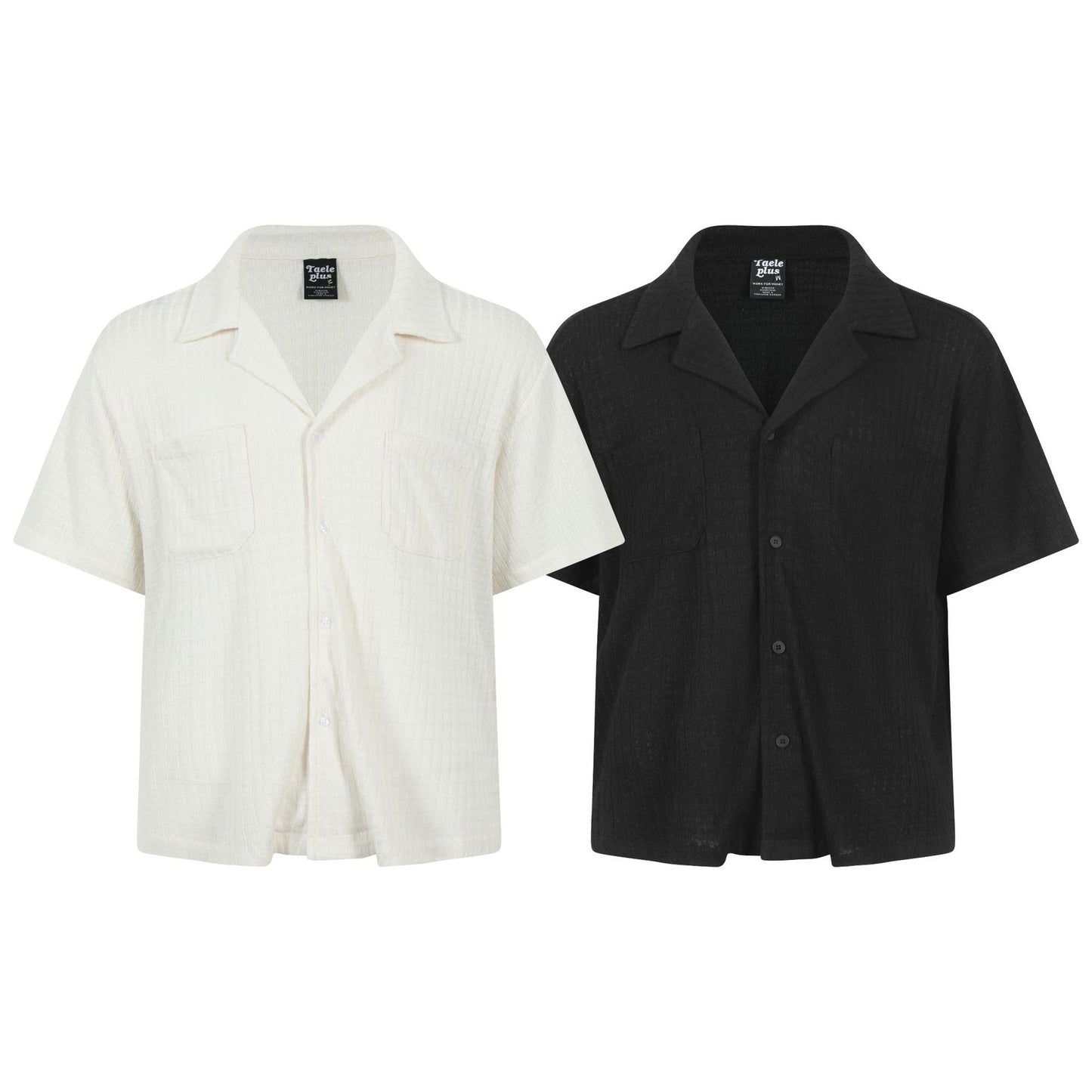 Texture sensation lapel short sleeved shirt for men simple solid color Cuban collar shirt