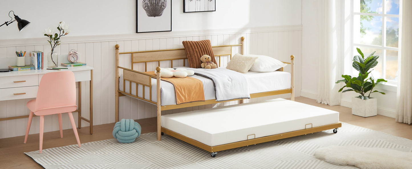 Daybed sofa bed metal framed with trundle twin size golden 77'' L x 40.6'' W x 14.5''H
