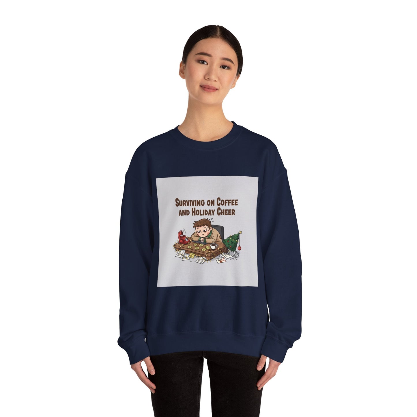 Surviving on Coffee and Holiday Cheer Sweatshirt | holiday burnout, festive but tired