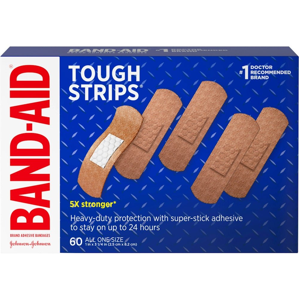 Band-Aid Tough Strips Adhesive Bandages All One Size 60 Ea