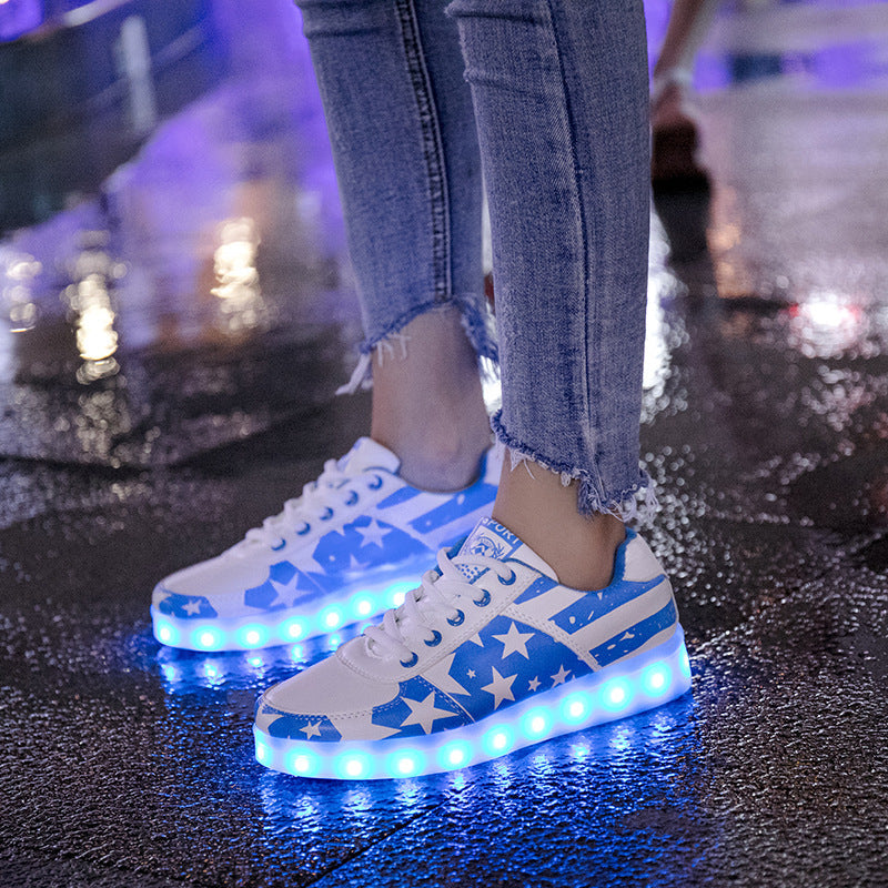 New black five Star 7 Color Light Luminous LED white Shoes FOR KIDS