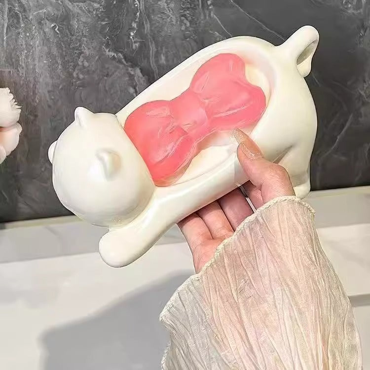 Cat soap box bathroom products bathroom accessories soap dish soap box cute pet cat drainage basket anti slip
