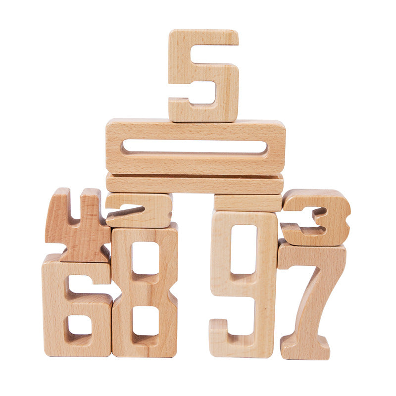 Children's Montessori early education teaching aids, large particle beech wood digital building blocks, kindergarten enlightenment assembly, stacking and height toys