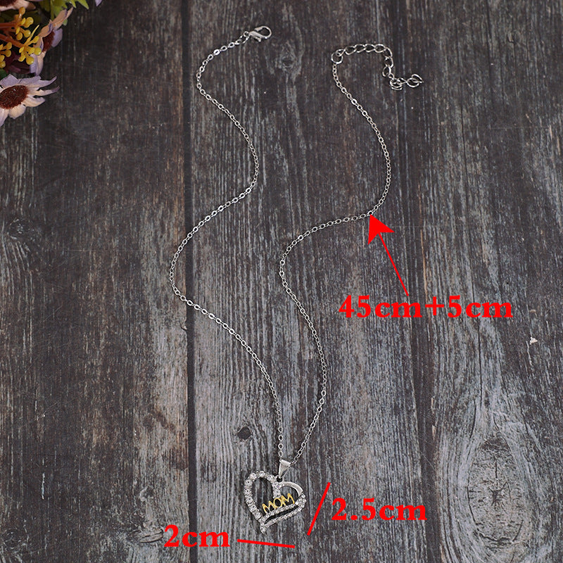 Alloy Inlaid Zircon Heart Pendant Necklace