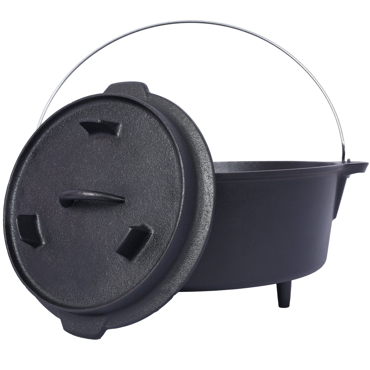ast iron Dutch oven with lid, outdoor camping deep pot, used for camping, cooking, barbecue and leg rest,6 quarts