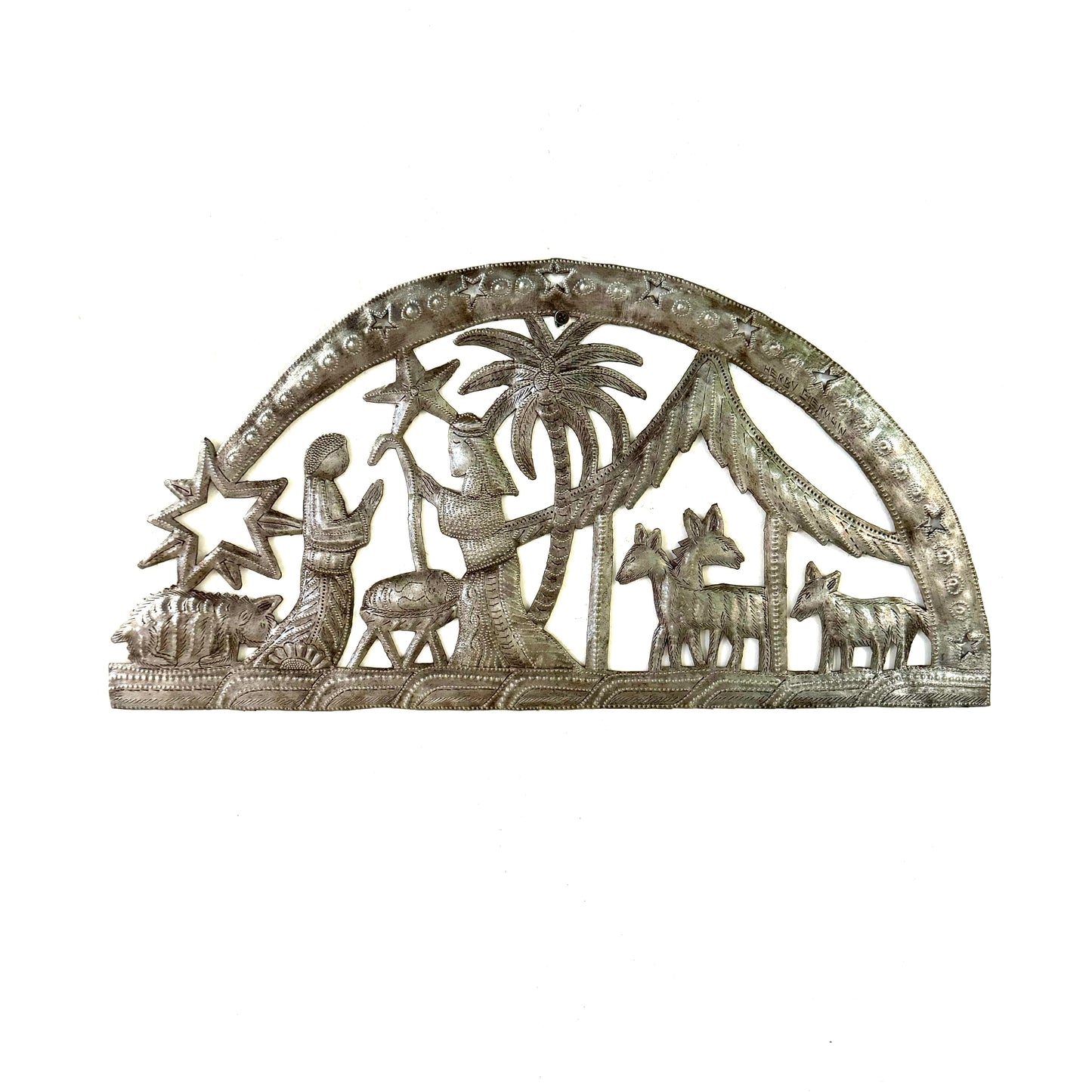 Brushed Metal Dome Nativity