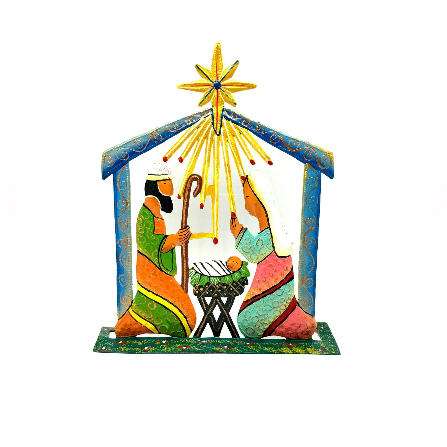Painted Blue Standing Nativity