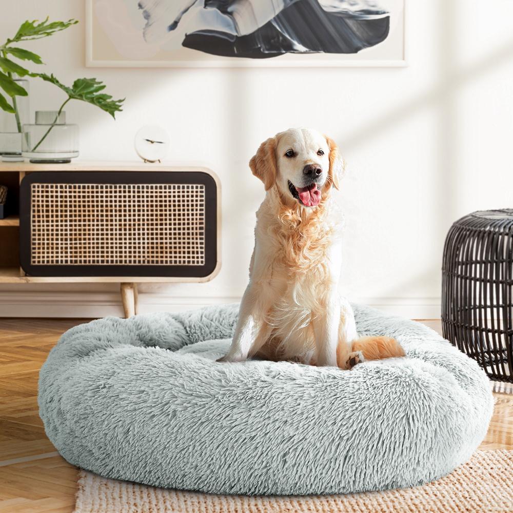 Pet Bed Dog Cat Calming Bed Large 90cm Light Grey Sleeping Comfy Cave
