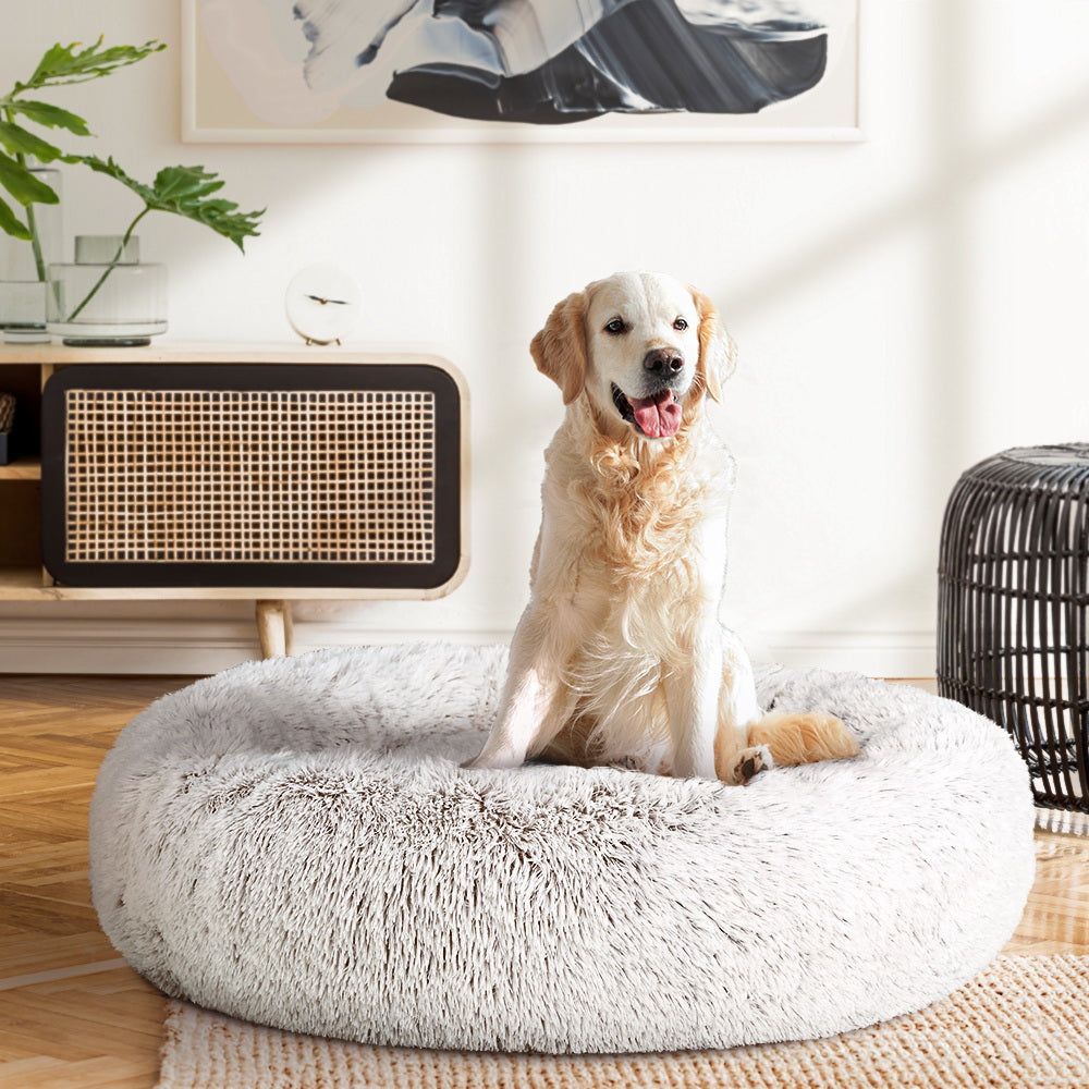 Pet Bed Dog Cat Calming Bed Large 90cm White Sleeping Comfy Cave
