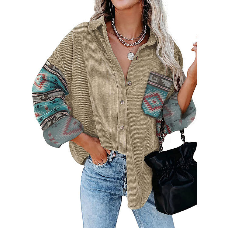 Women's Printed Plus Size Lapel Loose Clip