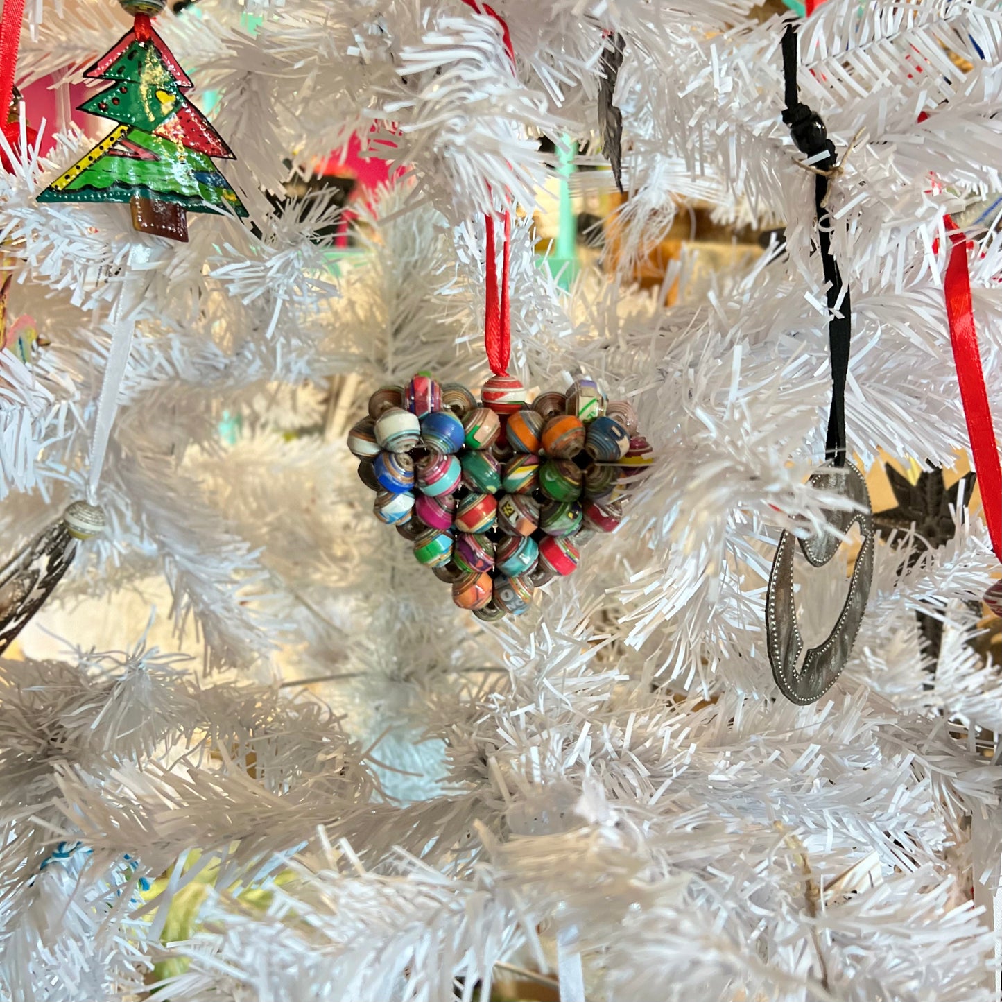 Cereal Box Bead Heart Ornament