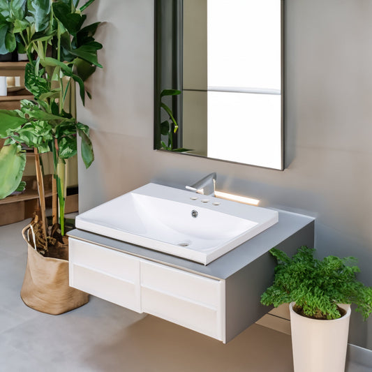 24" Bathroom Vanity Top Only White Basin 3-Faucet Holes  4" Faucet Available Ceramic