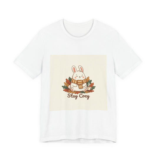 Stay Cozy Bunny T-Shirt | cute animal illustration, winter forest art