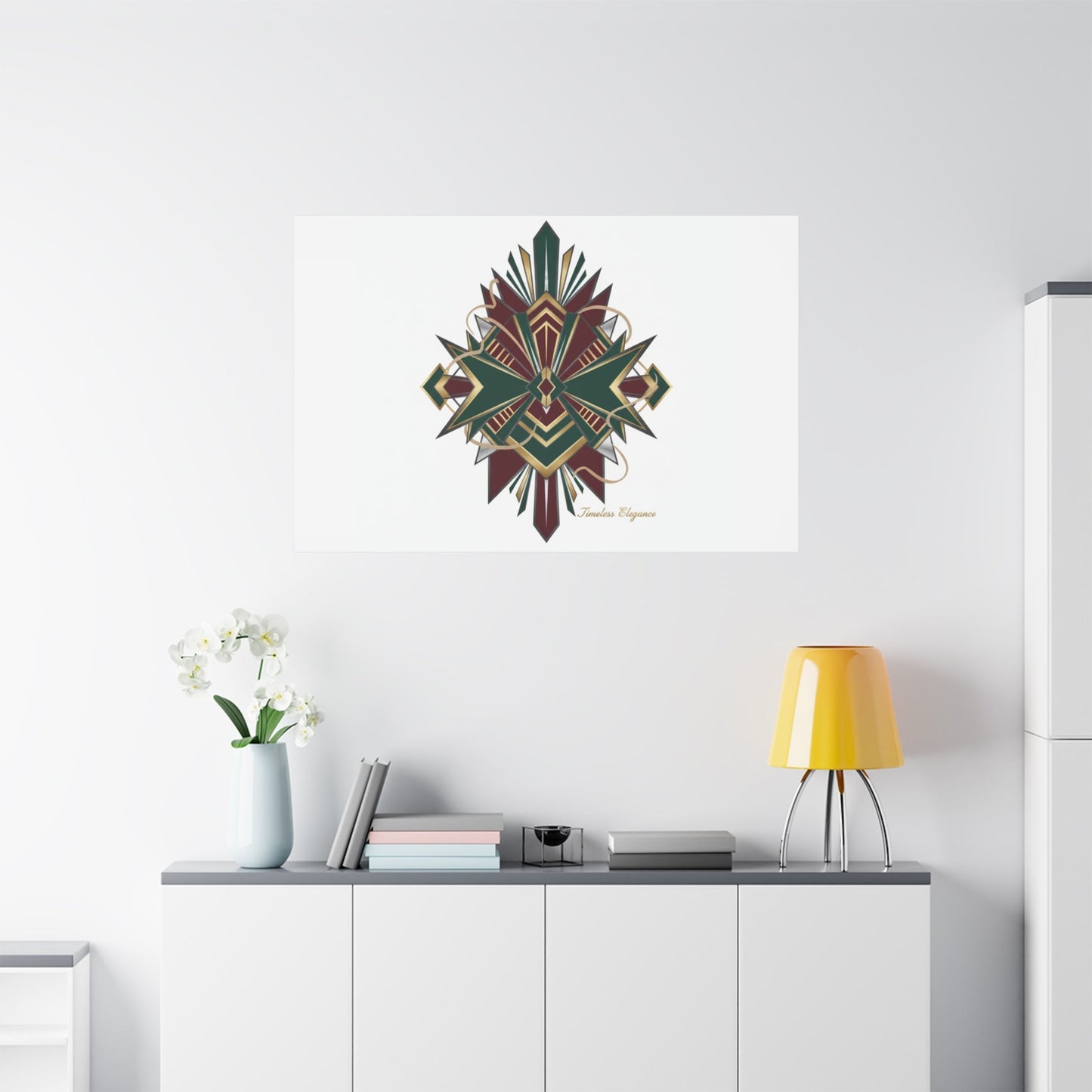 Art Deco geometric brass print Canvas | Neo-Deco chrome & gold fan motif
