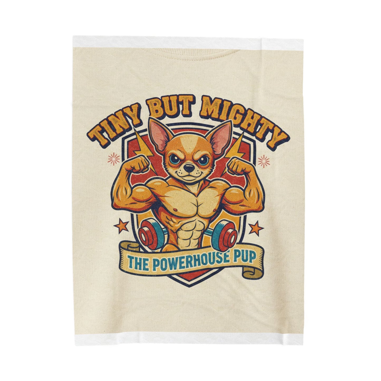 Velveteen Plush Blanket — "Tiny But Mighty" Funny Pup Throw