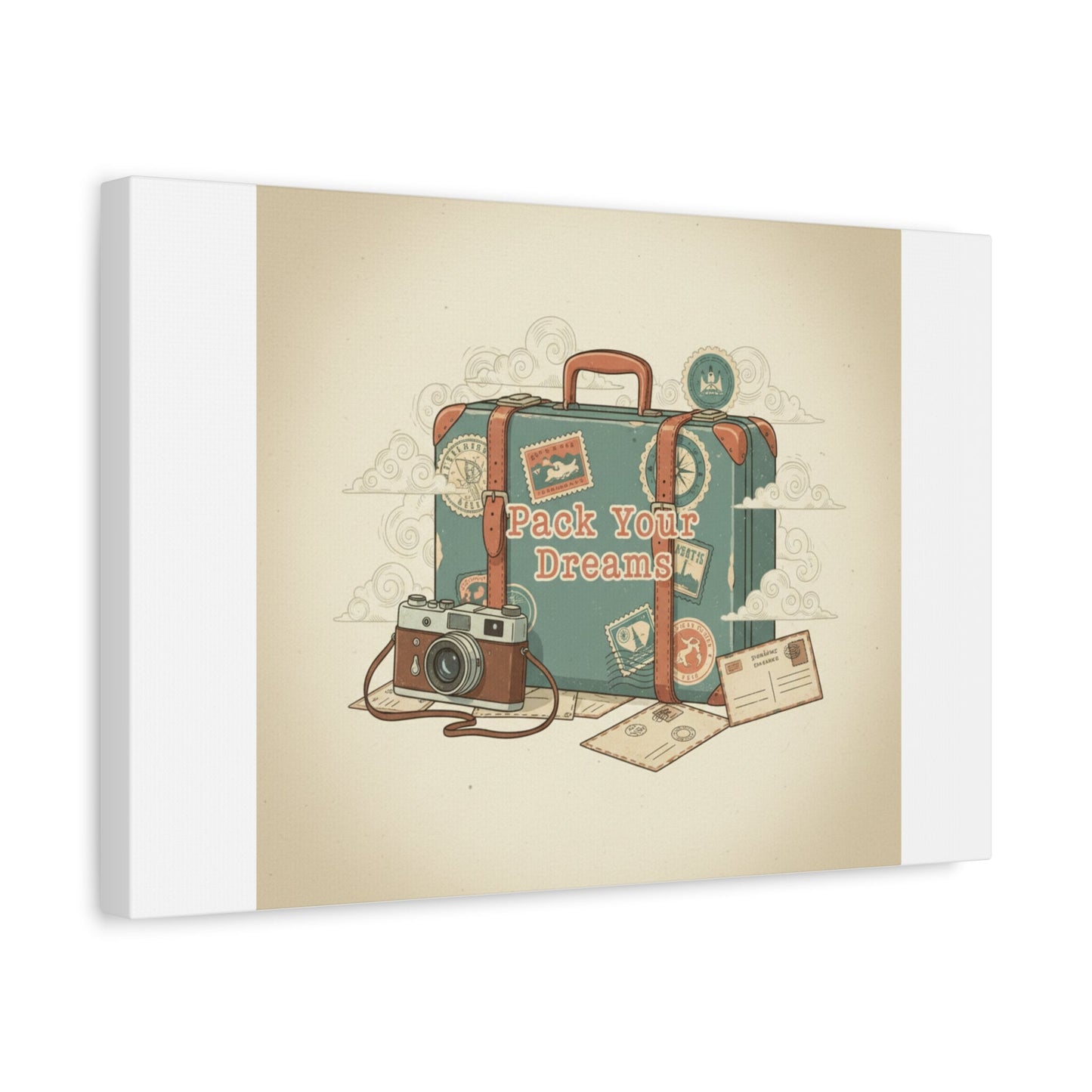 Pack Your Dreams Canvas | Retro Travel Postcard, Wanderlust Passport Stamp Art