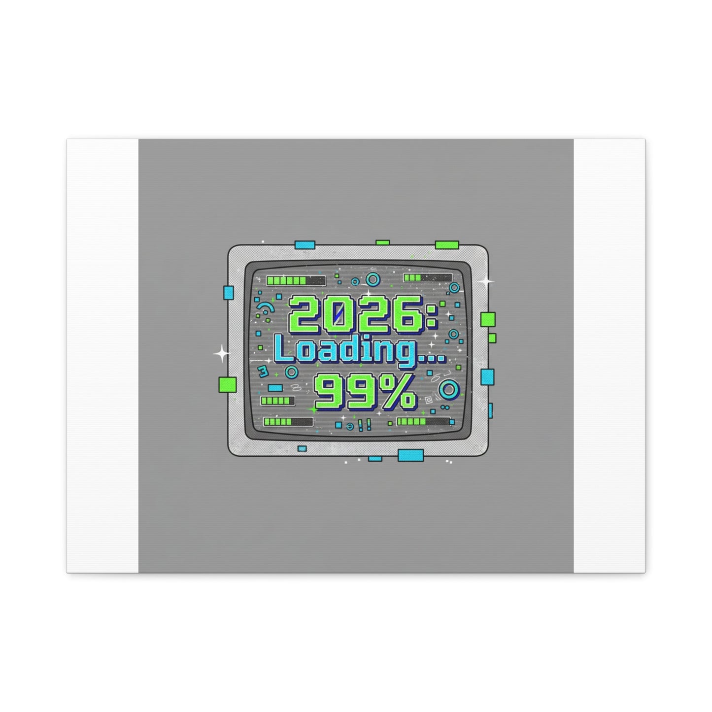 2026 Loading 99% Canvas | NYE countdown, retro system interface