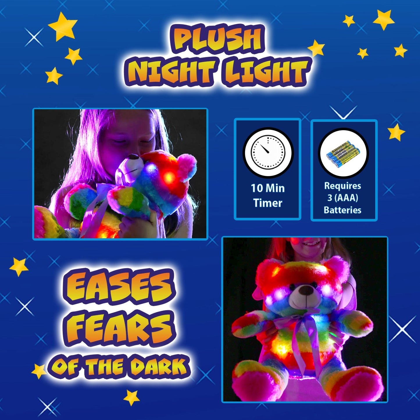 Rainbow Lites Teddy Bear Glow Plush LED Night Light Up Stuffed Animal 2 Pack Set (16 inch)