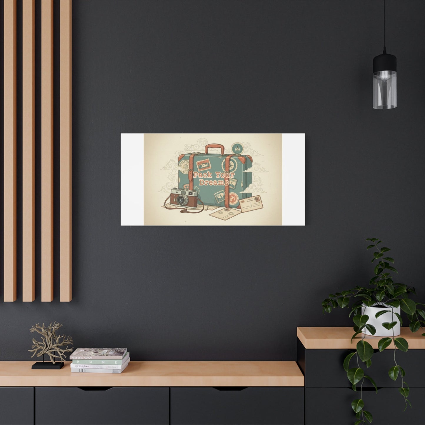 Pack Your Dreams Canvas | Retro Travel Postcard, Wanderlust Passport Stamp Art