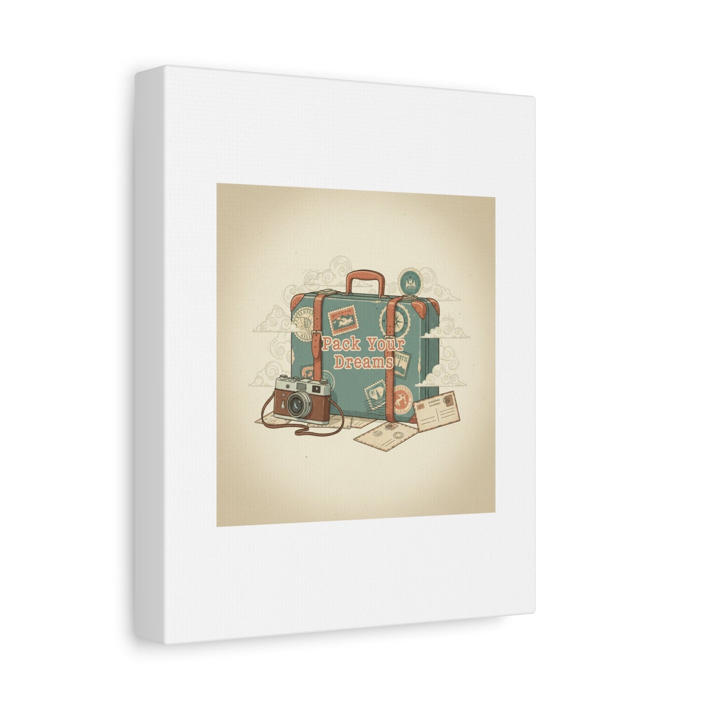 Pack Your Dreams Canvas | Retro Travel Postcard, Wanderlust Passport Stamp Art