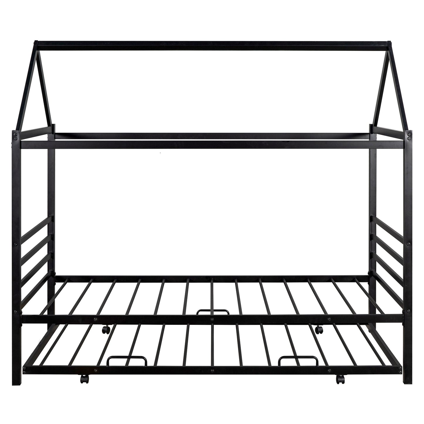 Twin Size Metal House Shape Platform Bed with Trundle Black