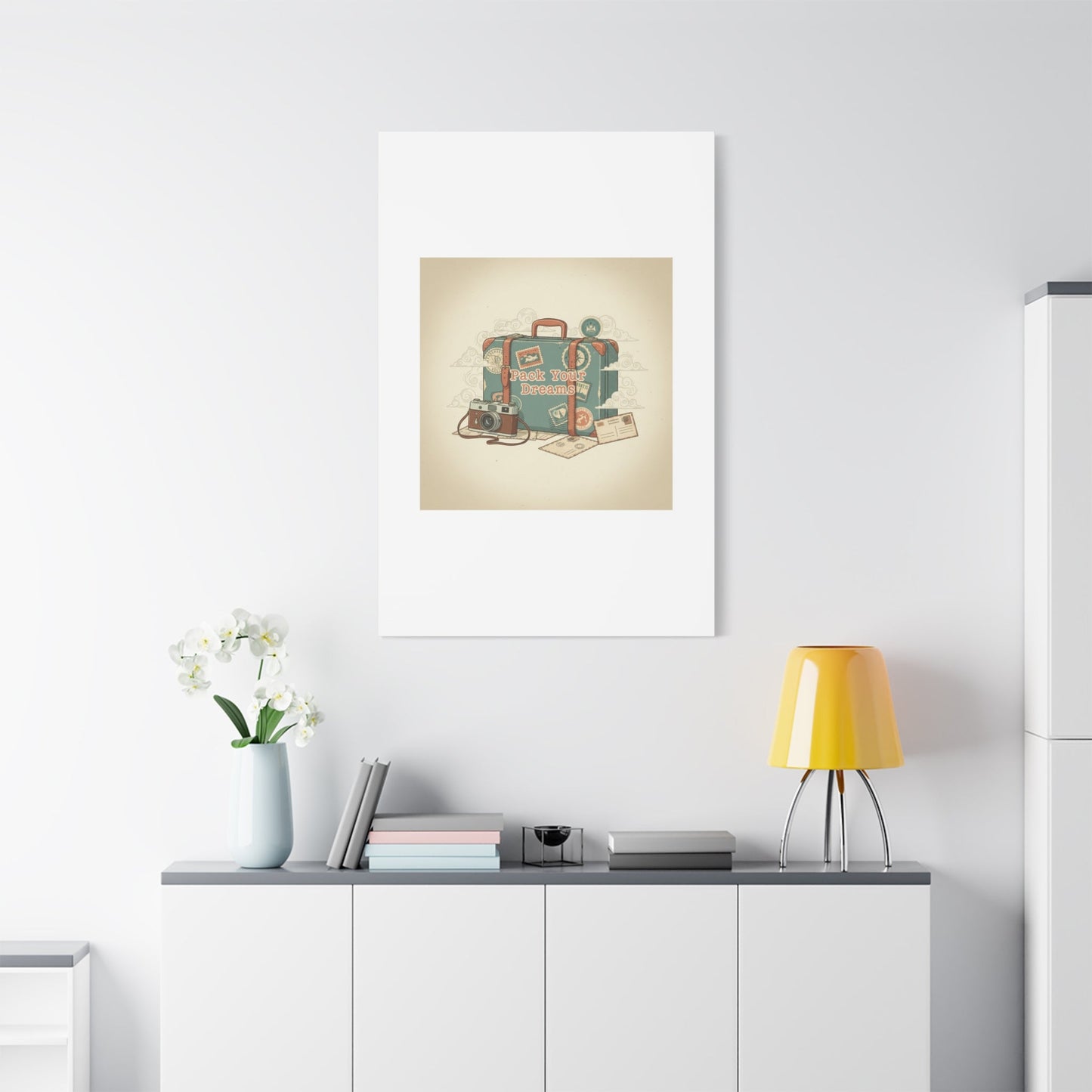 Pack Your Dreams Canvas | Retro Travel Postcard, Wanderlust Passport Stamp Art