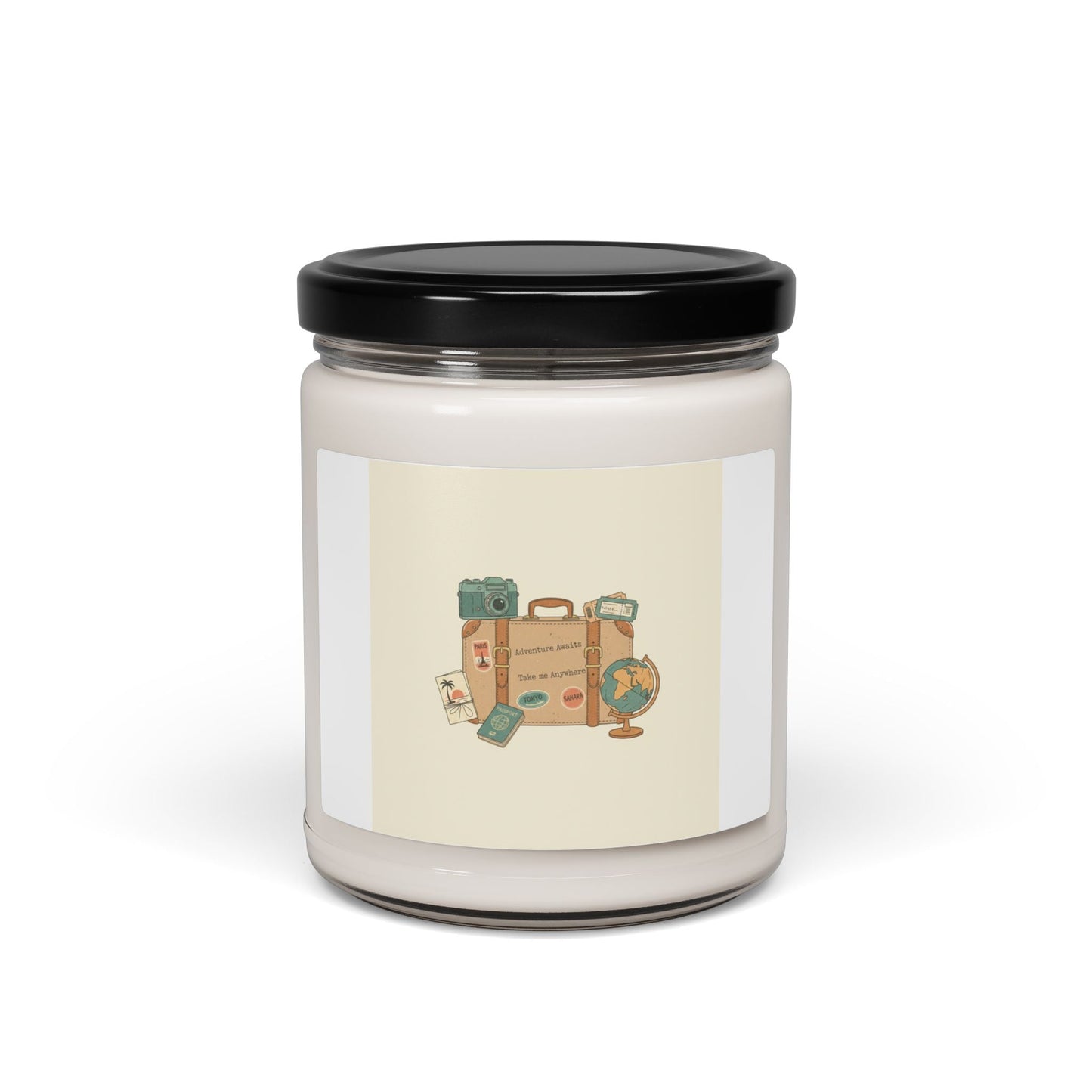Retro Travel Postage Candle, soy jar candle, wanderlust postcard design