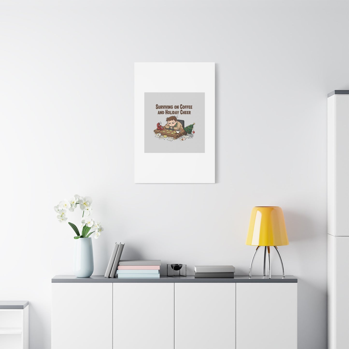 Surviving on Coffee and Holiday Cheer Canvas | Holiday Burnout, Festive But Tired