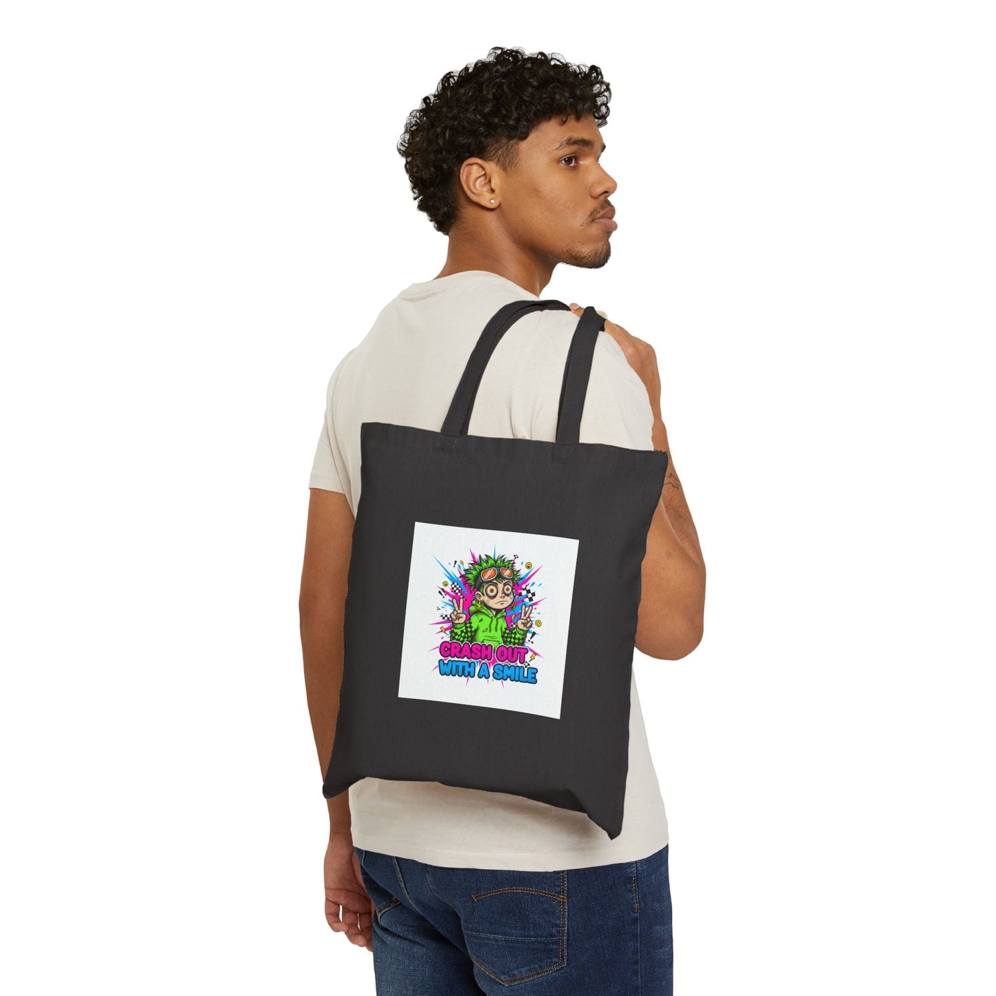 Crash Out Warning Tote | neon graffiti meltdown, skate streetwear