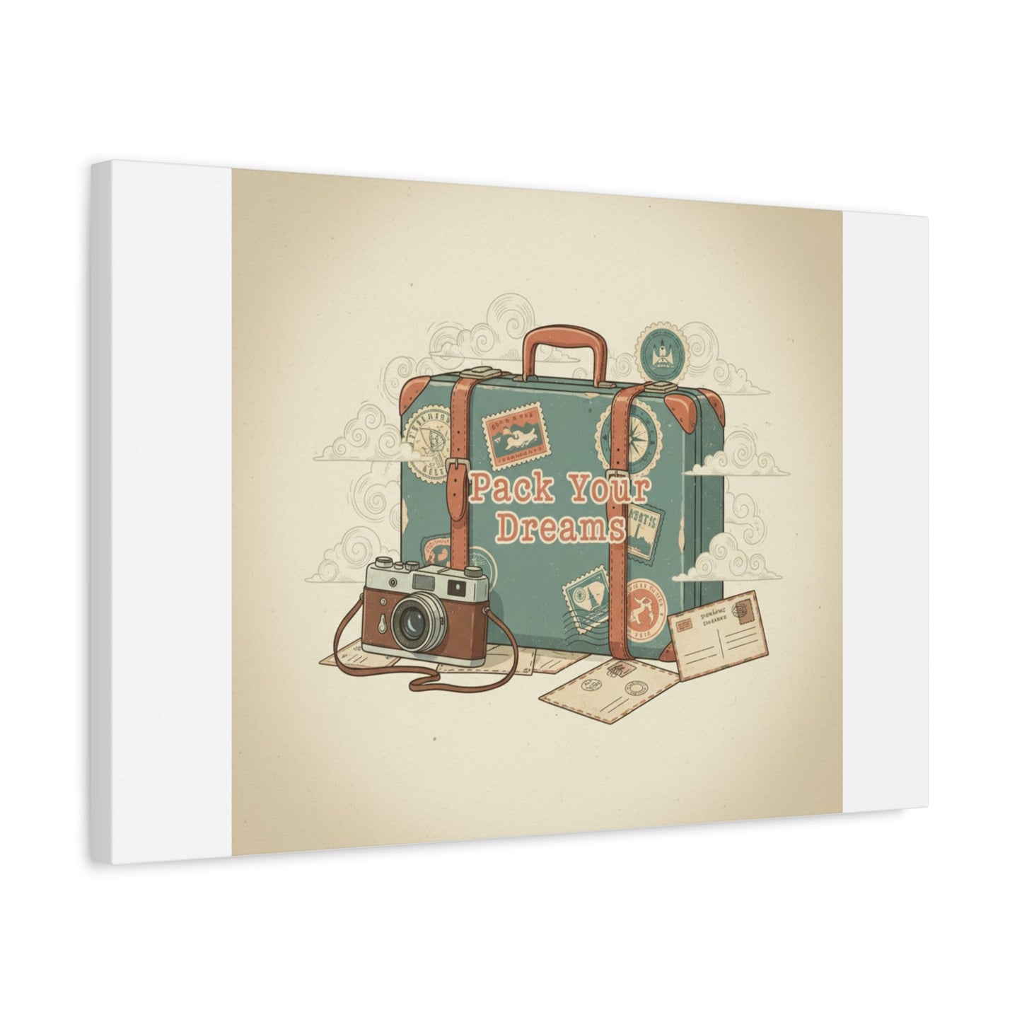 Pack Your Dreams Canvas | Retro Travel Postcard, Wanderlust Passport Stamp Art
