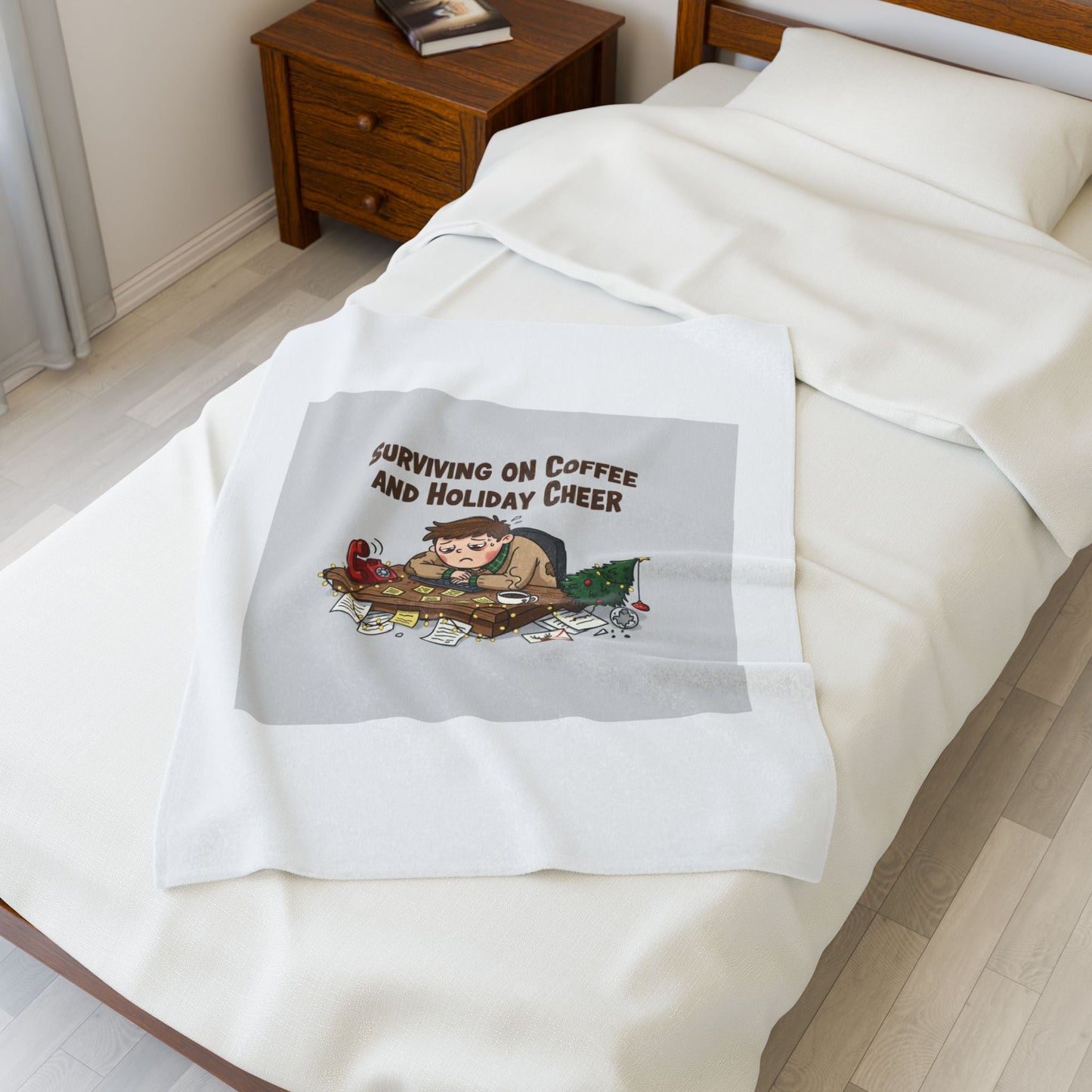 Surviving on Coffee and Holiday Cheer Velveteen Blanket | holiday burnout, festive but tired