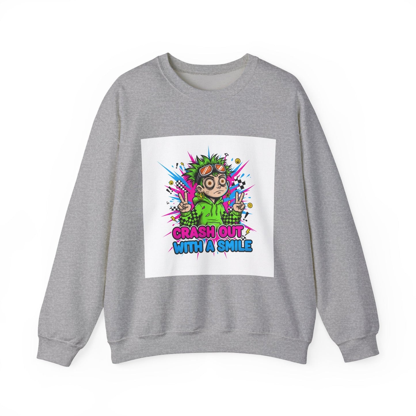 Crash Out With a Smile Sweatshirt | neon graffiti, meltdown streetwear
