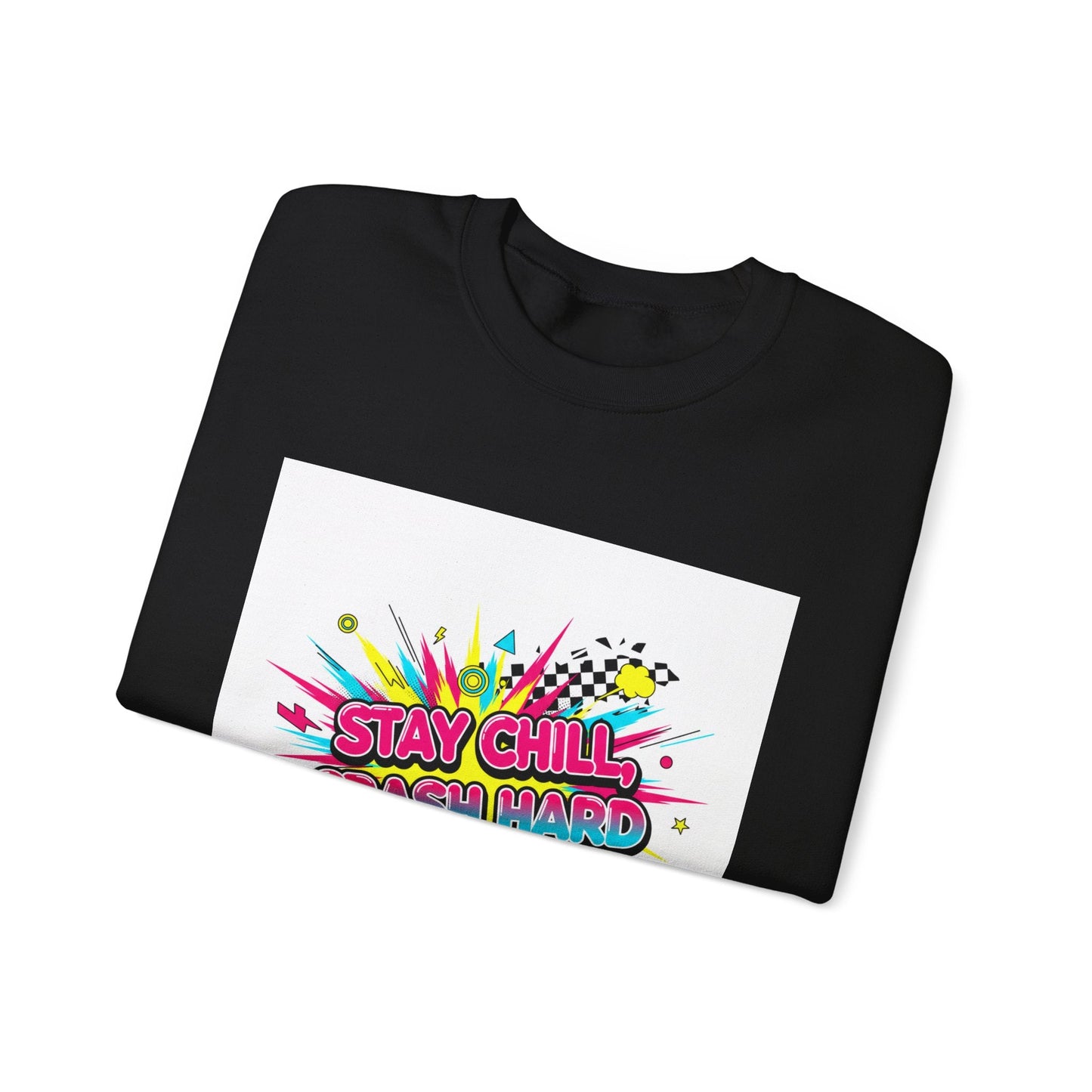Stay Chill Crash Out Crewneck Sweatshirt | neon graffiti meltdown design