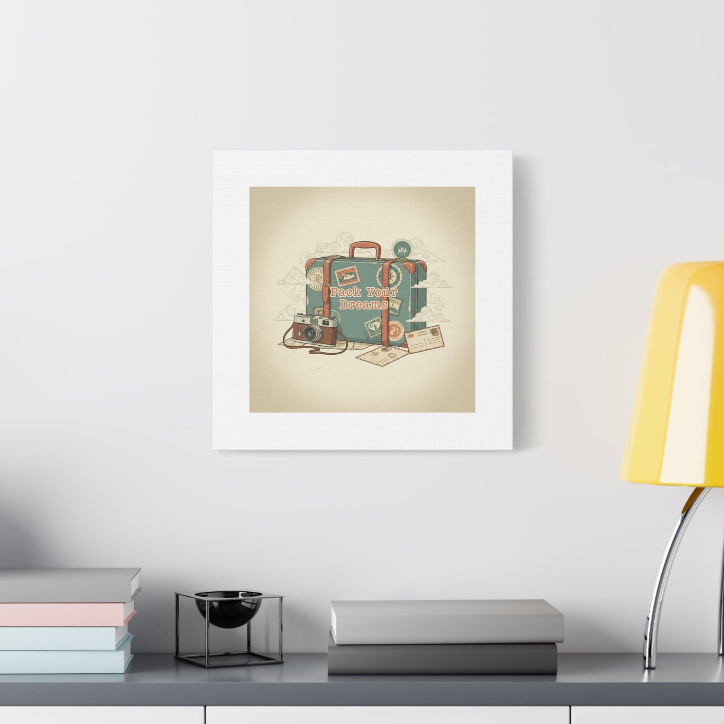 Pack Your Dreams Canvas | Retro Travel Postcard, Wanderlust Passport Stamp Art