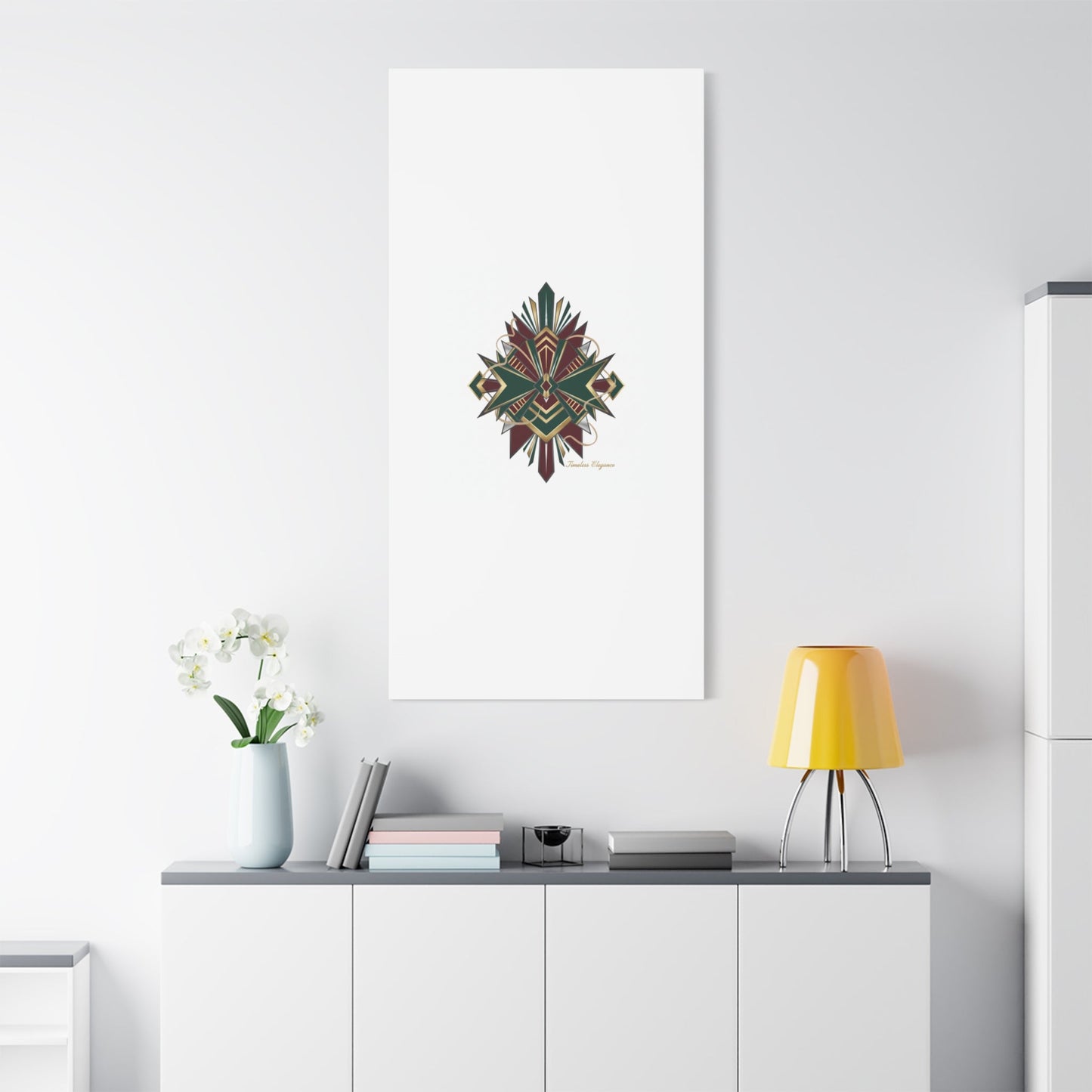 Art Deco geometric brass print Canvas | Neo-Deco chrome & gold fan motif