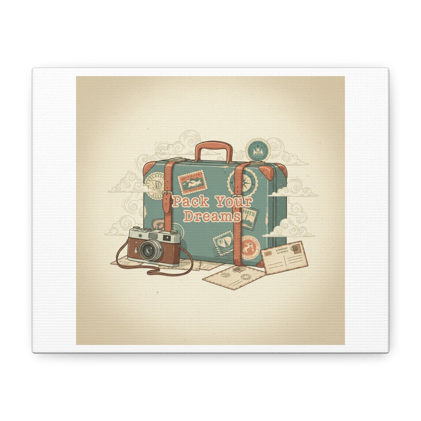 Pack Your Dreams Canvas | Retro Travel Postcard, Wanderlust Passport Stamp Art