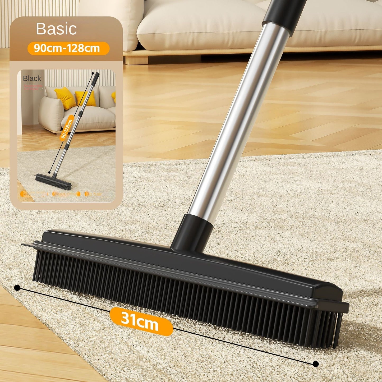 Cleaning Brush Stainless Steel Silicone Floor Brush Water Scraping Brush Long Handle Magic Carpet Brush