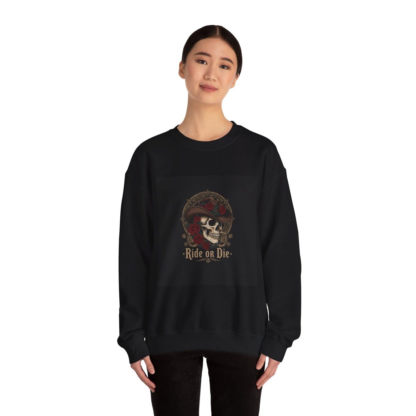 Ride or Die Skull Crewneck Sweatshirt | western skull art, gothic Americana