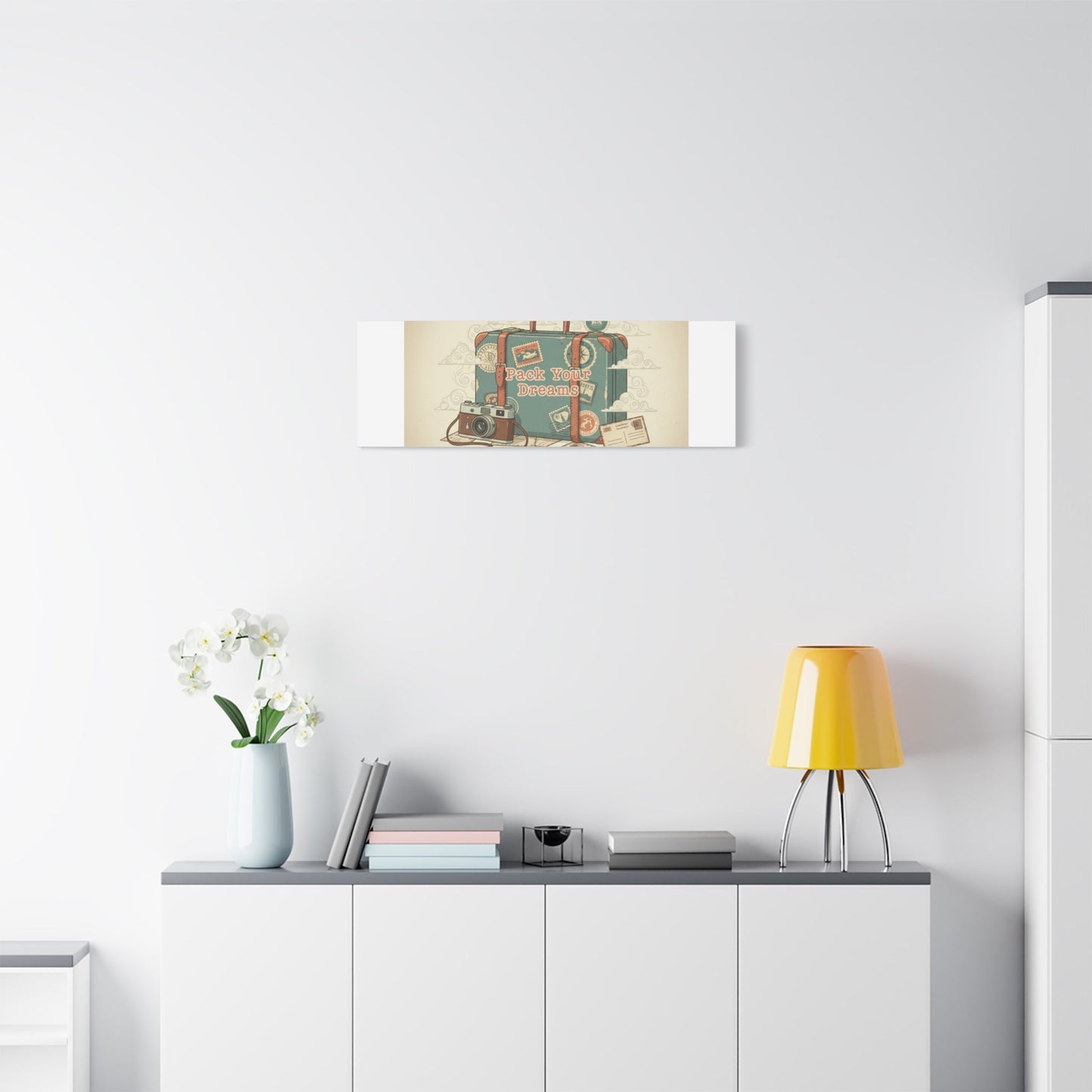 Pack Your Dreams Canvas | Retro Travel Postcard, Wanderlust Passport Stamp Art