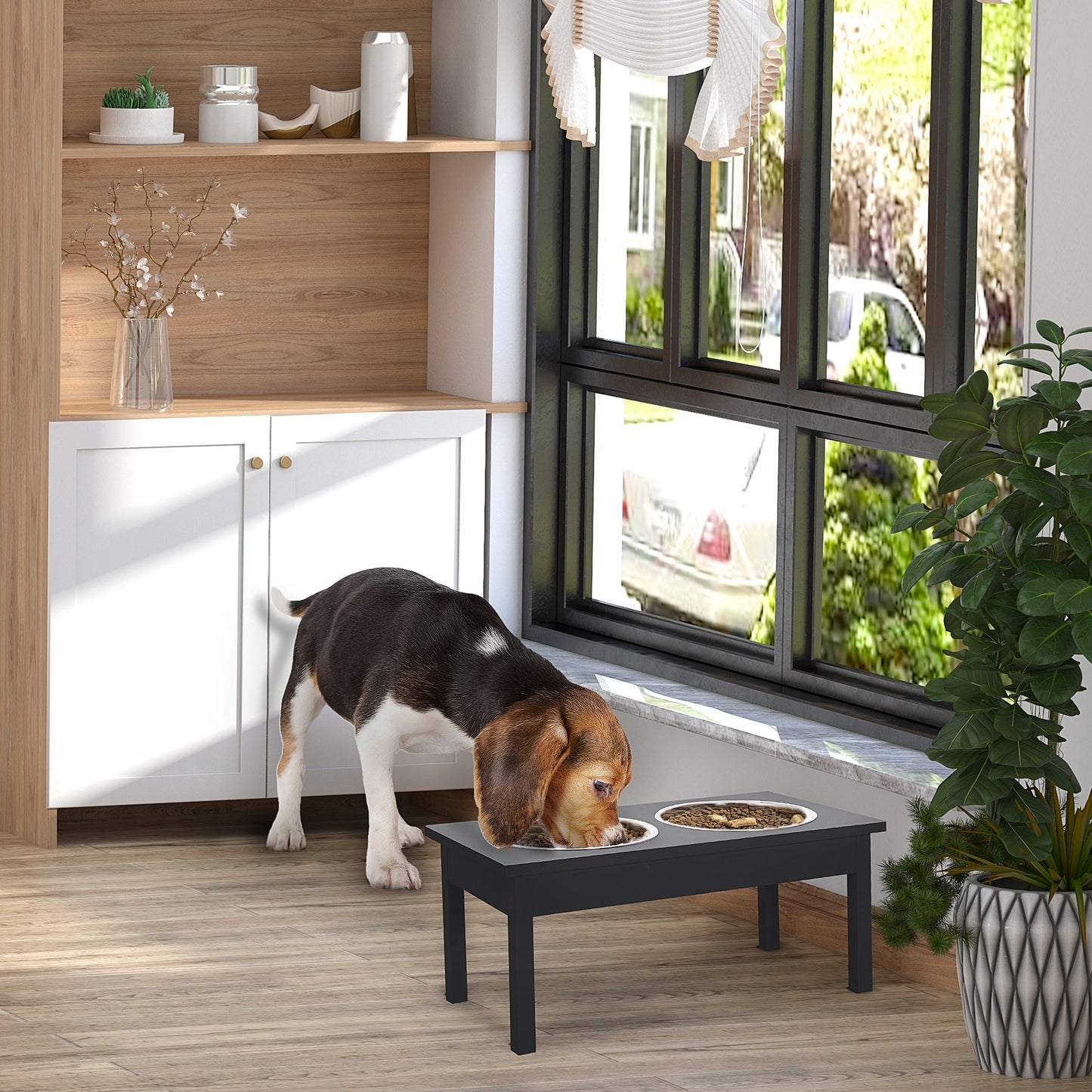 23" Wooden Heavy Duty Dog Food Bowls Pet Elevated Feeding Station