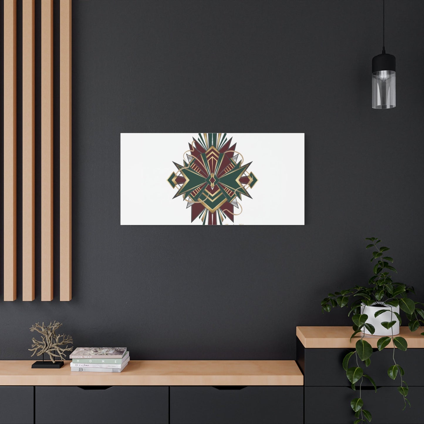 Art Deco geometric brass print Canvas | Neo-Deco chrome & gold fan motif