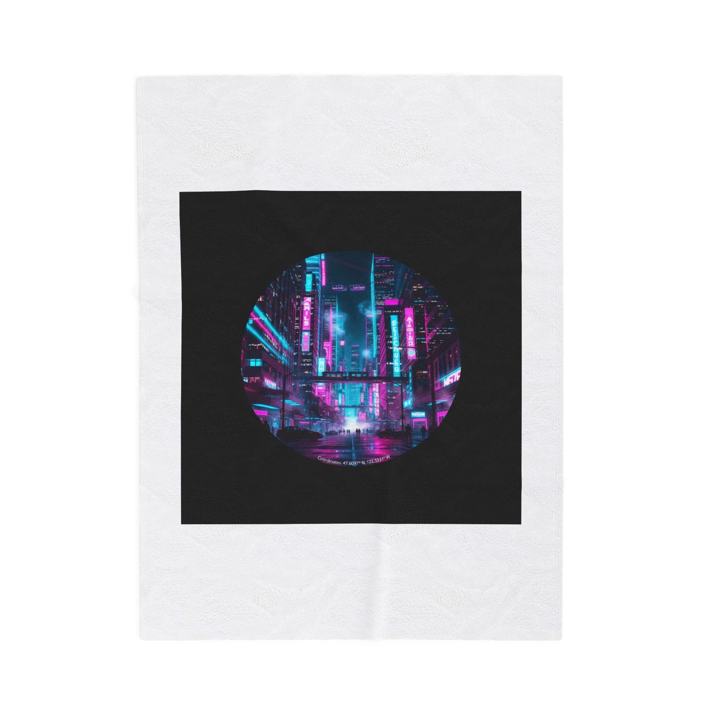 Neon Cyberpunk Cityscape Velveteen Plush Blanket | synthwave skyline
