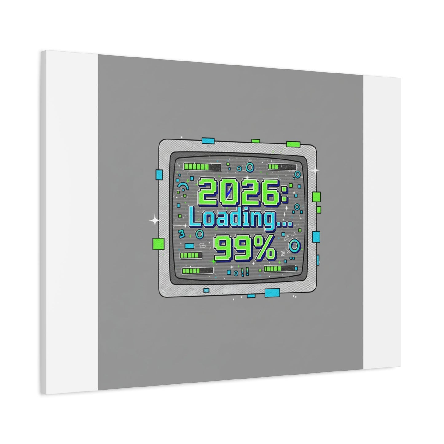 2026 Loading 99% Canvas | NYE countdown, retro system interface
