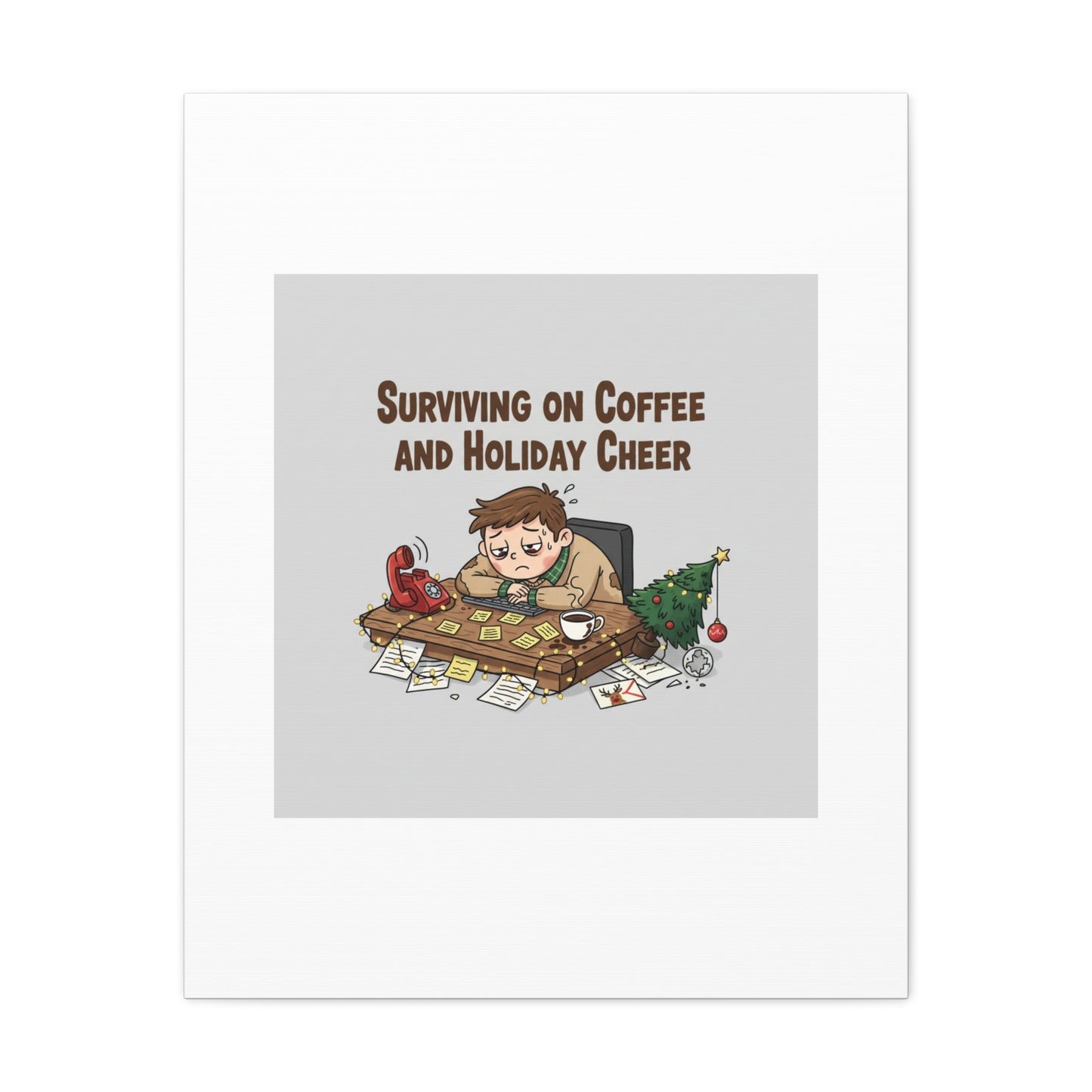 Surviving on Coffee and Holiday Cheer Canvas | Holiday Burnout, Festive But Tired