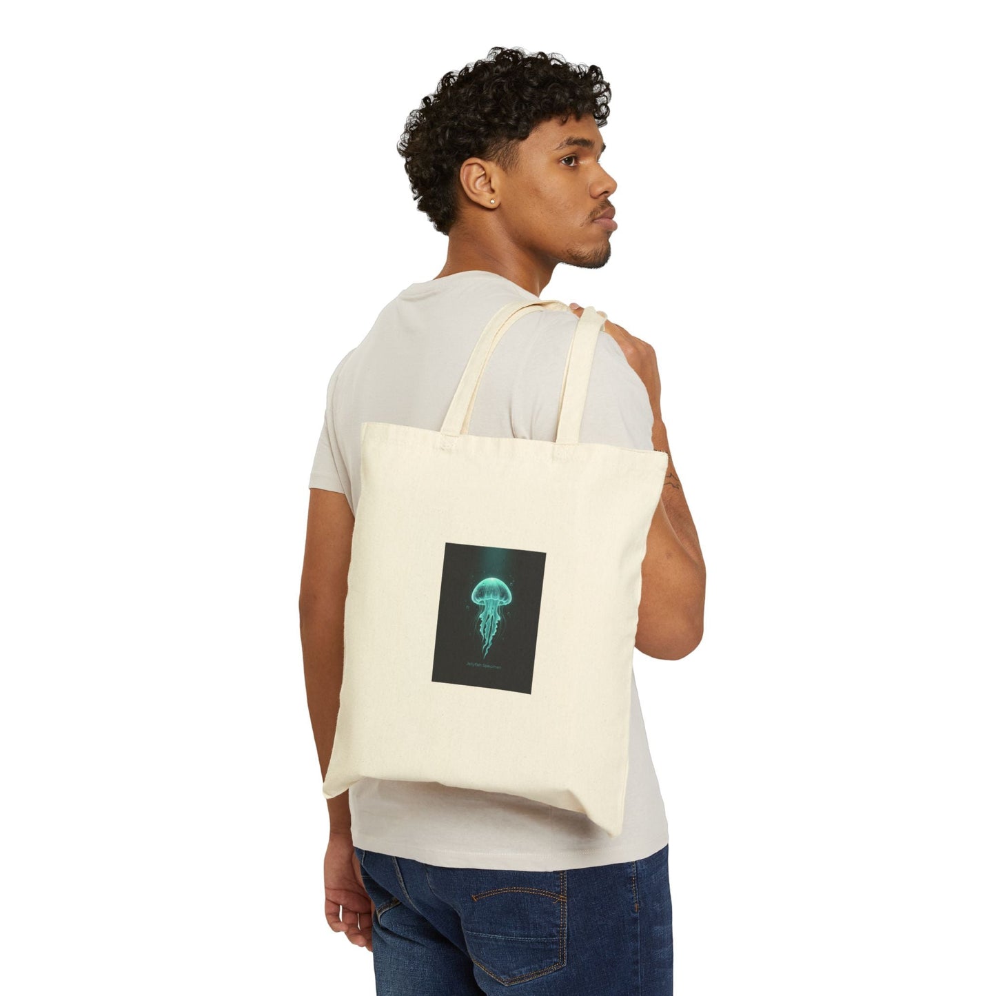 Bioluminescent Jellyfish Tote, neon jelly print, deep-sea aesthetic