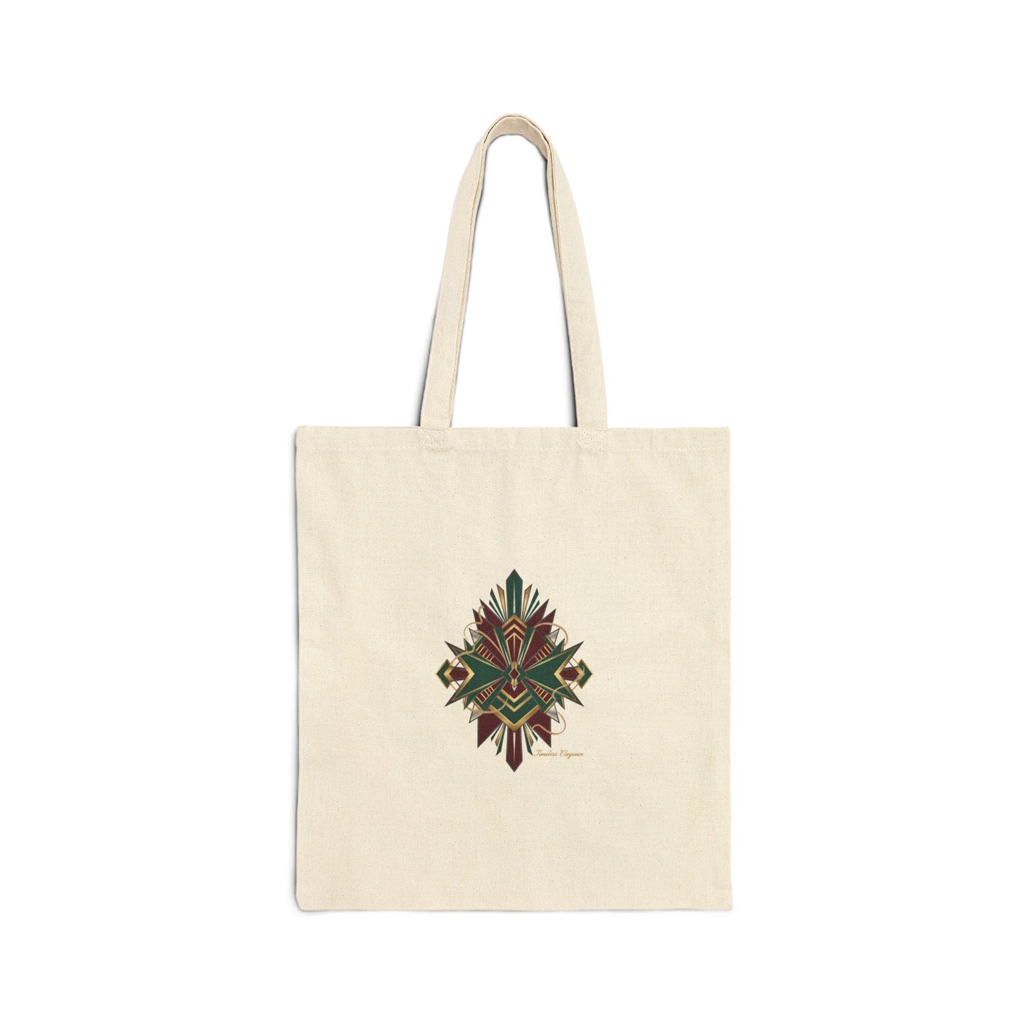 Art Deco Metallic Fan Tote | geometric brass print, emerald jewel motif