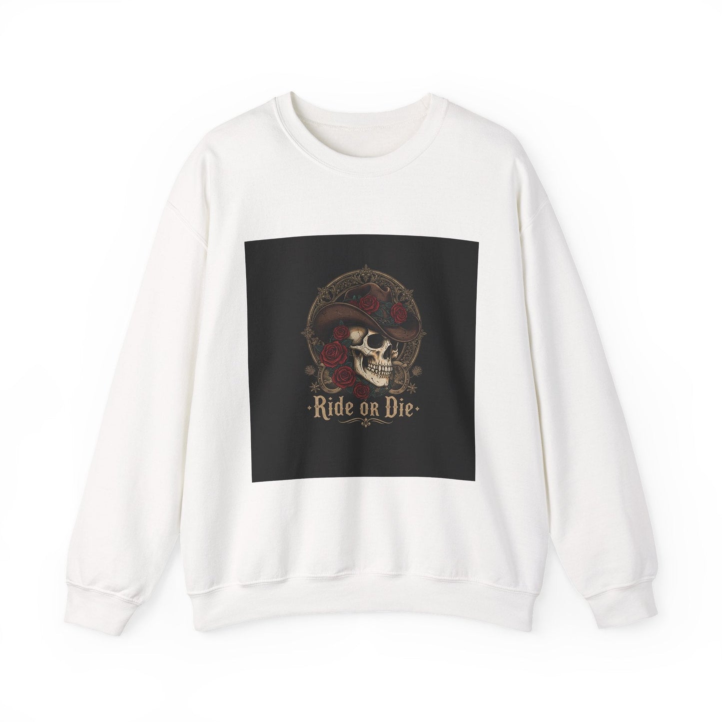 Ride or Die Skull Crewneck Sweatshirt | western skull art, gothic Americana