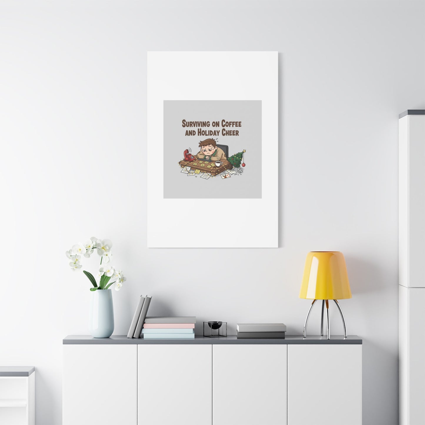 Surviving on Coffee and Holiday Cheer Canvas | Holiday Burnout, Festive But Tired